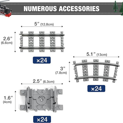 Classic City Train Tracks, 72 Pieces Railroad Track with 24 Flexible, 24 Curved and 24 Straight Tracks, Train Expansion Accessories Compatible with All Major Brands Train Tracks