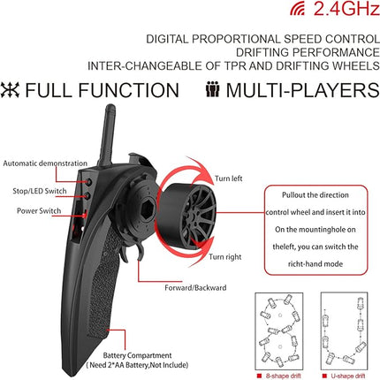 Remote Control Car RC Drift Car 1:16 Scale 4WD RC Vehicle with LED Lights 2.4GHz 30km/h RTR High Speed Racing Sport Toy for Adults Boys Girls Kids Gift 2Pcs Rechargeable Battery