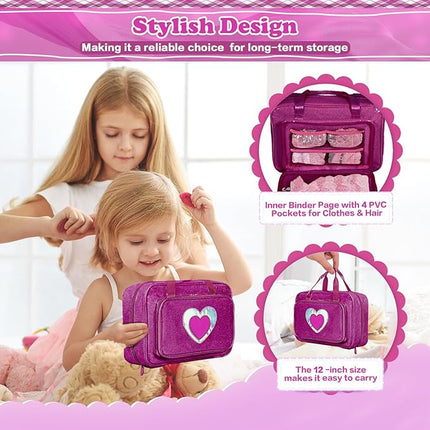 Carrying Case Compatible with Barbie Dolls 12-Inch, Storage Organizer with Handle Holds up to 6 Dolls,Multiple Pockets for Accessories,Toy Storage Box, lavender,Bag Only (magenta)