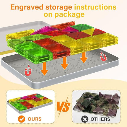 Mini Magnetic Tiles, 46PCS Travel Magnetic Tiles with Case, STEM Educational Building Set Construction Toys for Kids Ages 3+, Portable Building Toys for Toddlers, Boys & Girls Birthday Gift