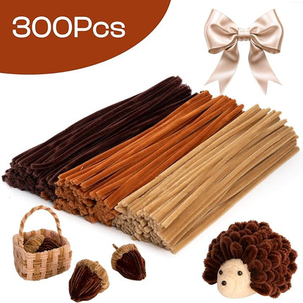 Caydo 300 Pieces Brown Pipe Cleaners, Thick Fluffy Chenille Stems, Pipe Cleaner Crafts for Arts & Crafts, Perfect for Making Animals, Flowers, and Festival Decorations