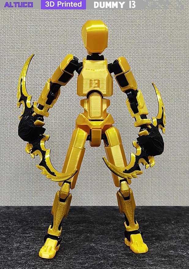 T13 Action Figure for Kids,3D Printed Titan 13 Figure with Multiple Accessories,Dummy 13 Desktop Decorative Toy(Gold)