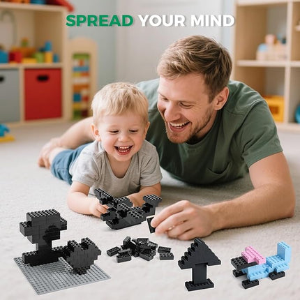 500 Piece Classic Building Bricks and 1 Gray Baseplate, 2x4 Bricks Bulk Creative Building Toys, Blocks Bulk for Kids Ages 6+, Black(Samll Bricks, 1.25x0.62x0.47 in)