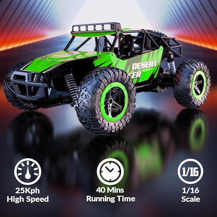 RACENT Remote Control Cars for Boys - 1:16 20kph RC Truck Off-Road Monster Truck Toy for Kids & Adults with 2 Rechargeable Batteries (Green)