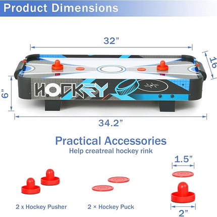 Table Top Air Hockey Table for Kids, 32” Mini Tabletop Air Hockey Game w/Electric Motor Fan, 2 Pushers and 2 Air Hockey Pucks, Great for Playing on The Floor, Tabletop