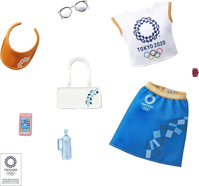 Barbie Fashion Pack of Doll Clothes Inspired by The Olympic Games Tokyo 2020, Collectible Set Includes Sports Top with Logo, Skirt & 6 Accessories
