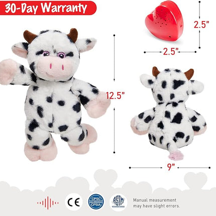 12.5" Heartbeat Diary Cow Recordable Stuffed Animals Voice Sweet Messages Recorder Soft Plush Toy Playback Your Words Birthday Gifts for Toddler Kids