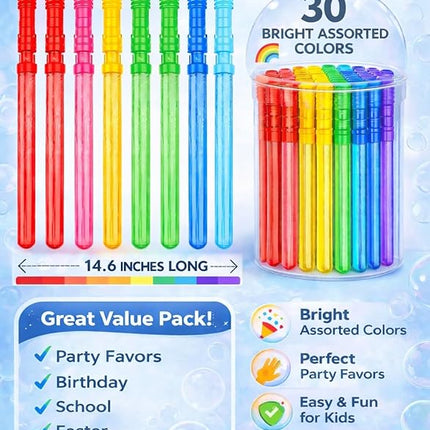 oojami 30 Pack Big Bubble Wands - 14 inches Assortment of Colors Ideal for Party Favors Birthday School Easter Graduation, Bubble Theme Party Value Pack