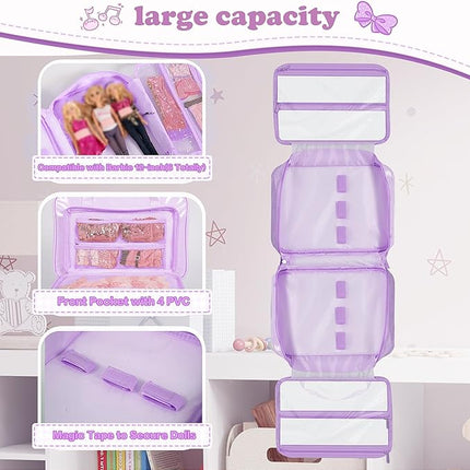 Carrying Case Compatible with Barbie Dolls 12-Inch, Storage Organizer with Handle Holds up to 6 Dolls,Multiple Pockets for Accessories,Toy Storage Box, lavender,Bag Only