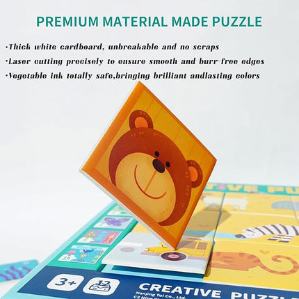 TOI Creative Puzzles for Kids 3-5, Educational Game for 3+ Year Old, Brain Teaser Jigsaw Puzzle with Game Board, Toddler Preschool Learning Activity Color Shape Cognition