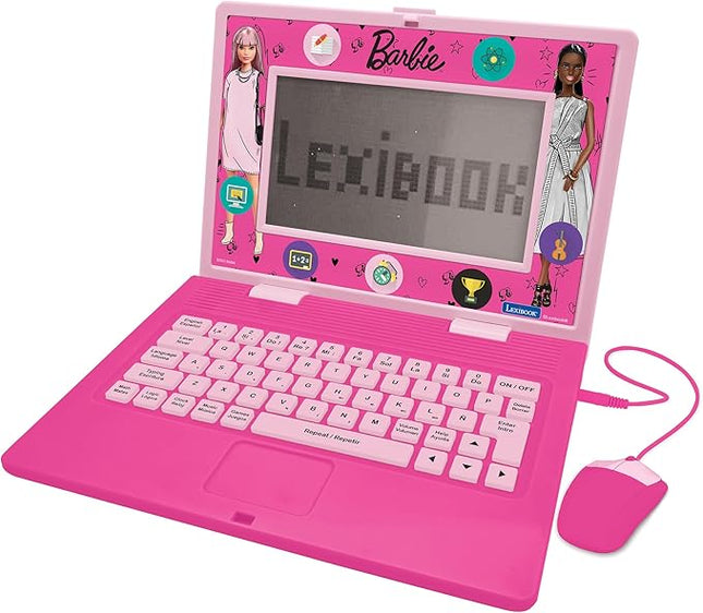 Lexibook, Barbie, Bilingual and Educational Laptop Spanish/English, Toy for Children, 170 Activities to Learn, Play Games and Music, Large Screen, Pink, JC599BBi2