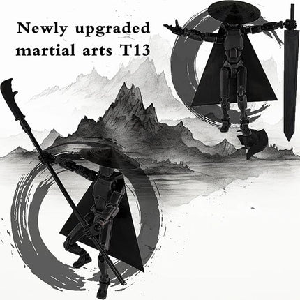 Already Assembled T13 Action Figure Accessories,T13 Multi-Jointed Movable 3D Printed Toys (Black)