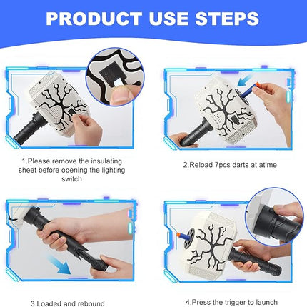 Dart-Blasting Hammer Toys Guns with Light -Toys for 6+ Year Old Boys,Kids Roleplay Toy Thunder Mjolnir Includes 30 Darts Gift for Boys & Girls Shooting Game Toy