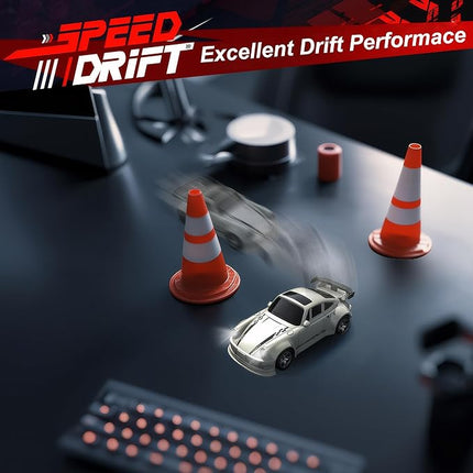 Mini RC Drift Car with Lights, 1:64 4WD 2.4GHz Remote Control Car for Kids Adults (Blue)