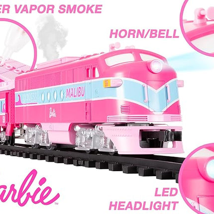 Lionel Mattel Barbie Battery O Gauge Toy Train Set with Remote, Locomotive, Train Cars, & Track with Authentic Train Sounds, Lights, & Water Vapor Smoke Effects for Kids 4+