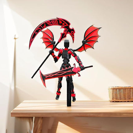 (Assembly Completed) T13 Action Figures Set Lucky Dummy Nova 13 Action Figure Robot Anime Stick Figures Fidget Toys for Boys Multi Movable Joints Gifts Toys for Kids (Black Red)