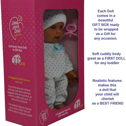 11 inch Soft Body Hispanic Newborn Baby Doll in Gift Box - Doll Pacifier Included