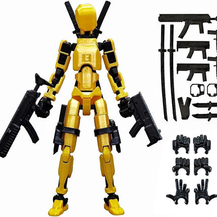 T13 Action Figure with Lots of Accessories,3D Printed Multi-Jointed Titan13 Figure,Gold Dummy 13 Desktop Decorative Toy