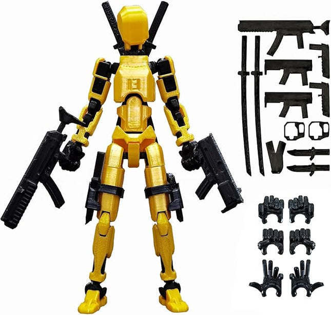 T13 Action Figure with Lots of Accessories,3D Printed Multi-Jointed Titan13 Figure,Gold Dummy 13 Desktop Decorative Toy