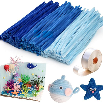 Caydo 300 Pieces Blue Pipe Cleaners, Thick Fluffy Chenille Stems, Pipe Cleaner Crafts for Arts & Crafts, Perfect for Making Animals, Flowers, and Valentine's Day Decorations