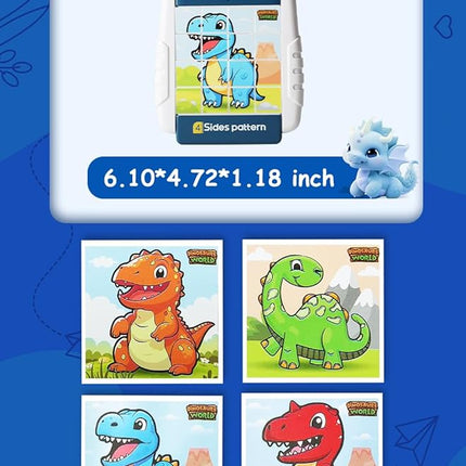 16-Piece Rotating Puzzles for Kids 4-6, Toddlers Puzzles 2-4, Road Trip, Airplane Activities Game, Travel Toys - Brain Teaser, Fine Motor Skills - Birthday Gifts Boys Girls - Dinosaur