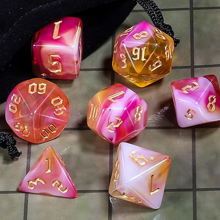 CiaraQ DND Polyhedral Dice Set for Dungeons and Dragons RPG MTG Role Playing Table Games-with 1 Dice Pouch (Pink + Yellow)