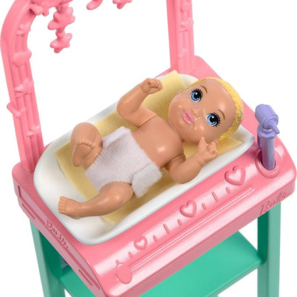Barbie Baby Doctor with Brunette Fashion Doll Wearing Pink Scrubs, 1 Baby Doll with Accessories & Furniture