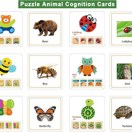 Toddler Puzzles, Wooden Jigsaw Animals Puzzles for 1 2 3 Year Old Girls Boys Toddlers, Educational Preschool Toys Gifts for Colors & Shapes Cognition Skill Learning