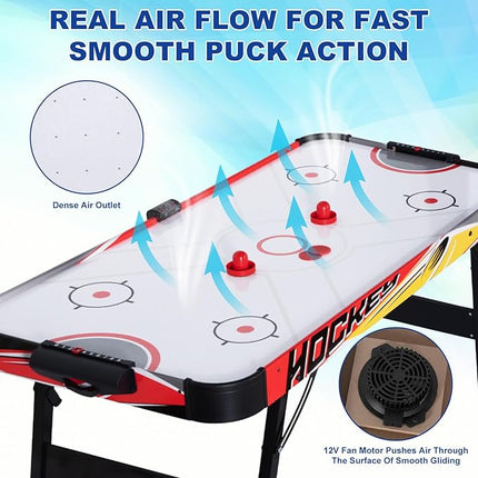 58 Inch LED Folding Air Hockey Table for Family, Foldable Sports Hockey Game Set w/2 Pucks, 2 Pushers, Powerful Motor, Hockey Table for Adults and Kids, Home Game Room