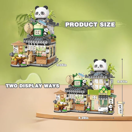 Mini Building Blocks Foldable Bamboo Panda Tea Shop Creative Construction Building Toy 860 Pcs Mini Bricks for Boy Girl Age 7+(Panda)