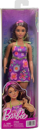 Barbie Fashionistas Doll #244 with Purple-Streaked Brown Hair, Purple Floral Halter Top and Matching Skirt with Accessories Like Headband and Sandals