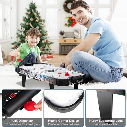 GYMAX Air Hockey Table, 42” Table Top Air Hockey with 2 Pucks, 2 Pushers, LED Scoreboard, Mini Air Hockey Arcade Table for Kids Adults, Game Room, Dorm Room, Club, Family Recreation Game