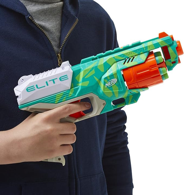 NERF Elite Disruptor Dynamic Green Dart Blaster, Rotating Drum, Slam Fire, Kids Outdoor Toys for 8 Year Old Boys & Girls (Amazon Exclusive)