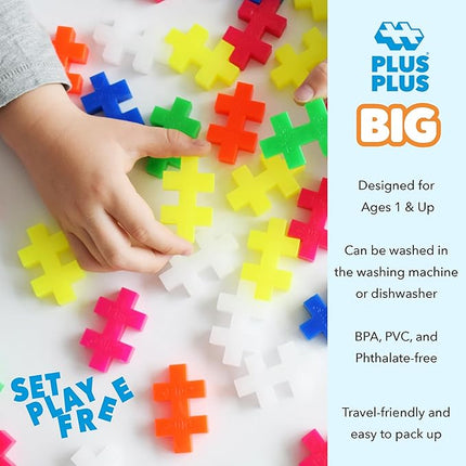 PLUS PLUS Big - Open Play Set - 100 Piece - Neon Color Mix, Construction Building Stem/Steam Toy, Interlocking Large Puzzle Blocks for Toddlers and Preschool