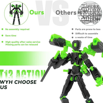 (Assembly Completed) 8 inch T13 Action Figure Set,T 13 Action Figure Multi-Articular Mobile Robot Nova T-13,Desktop Decorations for Game Lovers Toys (Black Green)