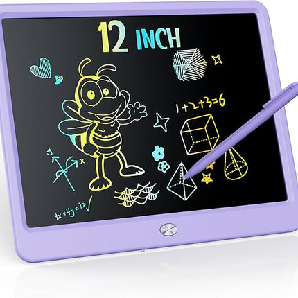 KOKODI LCD Writing Tablet, 12 Inch Colorful Toddler Doodle Board Drawing Tablet, Erasable Reusable Electronic Drawing Pads, Educational and Learning Toy for 3-6 Years Old Boy and Girls(Purple)