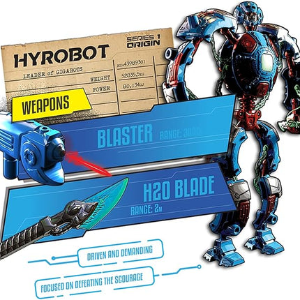 Giga Bots - HYROBOT | Energy Core Transforms Into 13 Inch Action Figure | Leader of GIGABOTS | Unique Toy Combat Attachments and Skills | Includes 33 Buildable Pieces