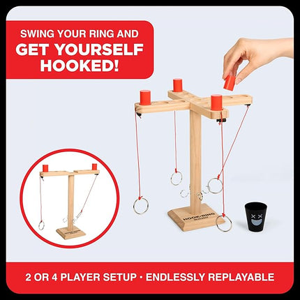Buzzed 4-Way Hook & Ring Drinking Game for A Bachelor Party, Fun Social Drinking Games, Adult Games and Party Games, Includes 1 Hook and Ring Unit, 4 Pawns, 1 Cup, and Instructions