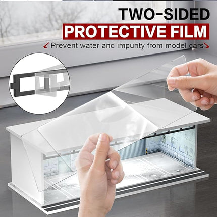 1/64 Scale Diecast Display Case for Hot Wheels Matchbox Cars, Toy Car Model Mini Garage with LED Light and Acrylic Cover, Stackable Parking Lot Diorama Storage for Collection Present