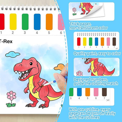 Paint with Water Coloring Books for Toddlers, Dinosaurs Theme Mess Free Watercolor Painting Papers for Kids Water Color Paint Kit Art Craft Birthday Gift for Ages 1-3, 4-8