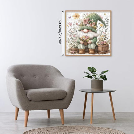 Cute Gnome Puzzles for Adults 1000 Pieces.Colorful Flower and Plant Jigsaw Puzzles. Funny Challenging Spring Garden Puzzles