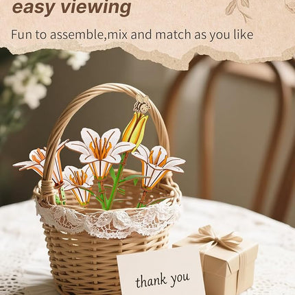 KAAYEE Wooden 3D Flower Puzzles for Adults-WhiteLily, Wooden Flowers Model Kit Set DIY Crafts to Build, Mother's Day/Botanical Collection/Ideal Creative Gift Ideas/Housewarming