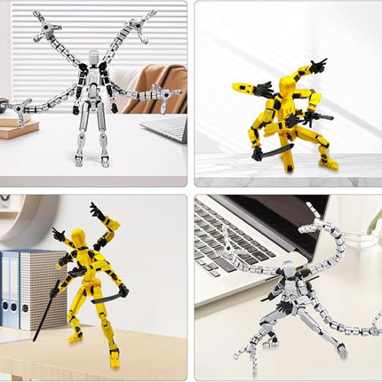 T13 3D Action Figure Set (Assembly Completed) 2 Pcs, 3D Printed Multi-Jointed, Titan 13 Action Figures, Multi-Articular Lucky Mobile Robot Nova,Desktop Decorations for Game Lovers Toys (Sliver Gold)