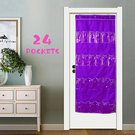 Hanging Over Door Toy Storage Organizer with 24 Clear View Pockets, Ideal for Lol Omg Dolls Barbie Dolls Surprise Doll, Cars and More Collectibles‘s Storage, Best Gift for Girls (Purple)