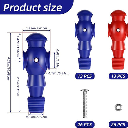 26 Pcs Foosball Men, Resin Foosball Replacement Parts, Table Soccer Player Set for Tournament Foosball, 13 Red and 13 Blue