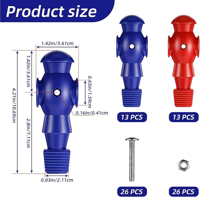 26 Pcs Foosball Men, Resin Foosball Replacement Parts, Table Soccer Player Set for Tournament Foosball, 13 Red and 13 Blue