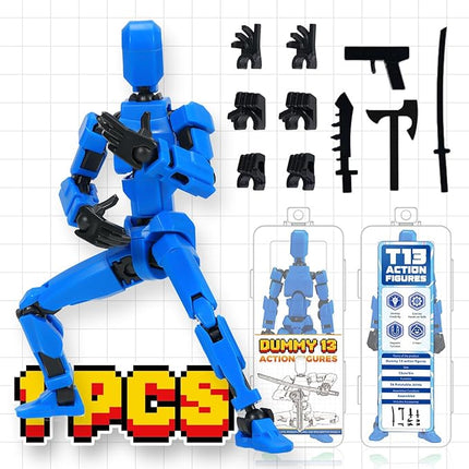 [Assembly Complete] Dummy 13 Action Figures with Magnetic Suction Function, Lucky Titan 13 Action Figures, Multi-Jointed Movable，with 3 Hand-Shapes, 5 Weapons (1Pcs - Blue)