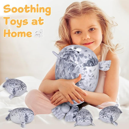 KMUYSL Toys for Ages 0 1 2 3 4 5 6 7 8+ Years - Plush Mommy Stuffed Animal with 4 Babies in Her Tummy, Soft Plush Toys Set, Christmas Birthday Gifts for Girls Boys Baby, Toddler, Kids (Seal Toys)