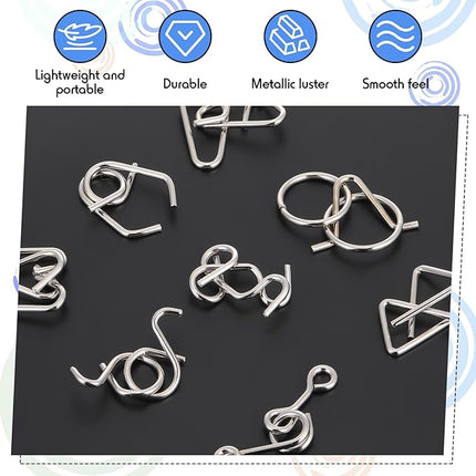Yilloog Metal Wire Puzzle Set of 8 with Pouch, Brain Teaser Puzzles IQ Test Ring Disentanglement Unlock Interlock Game Trick Metal for Party Favor Challenge(C Style)