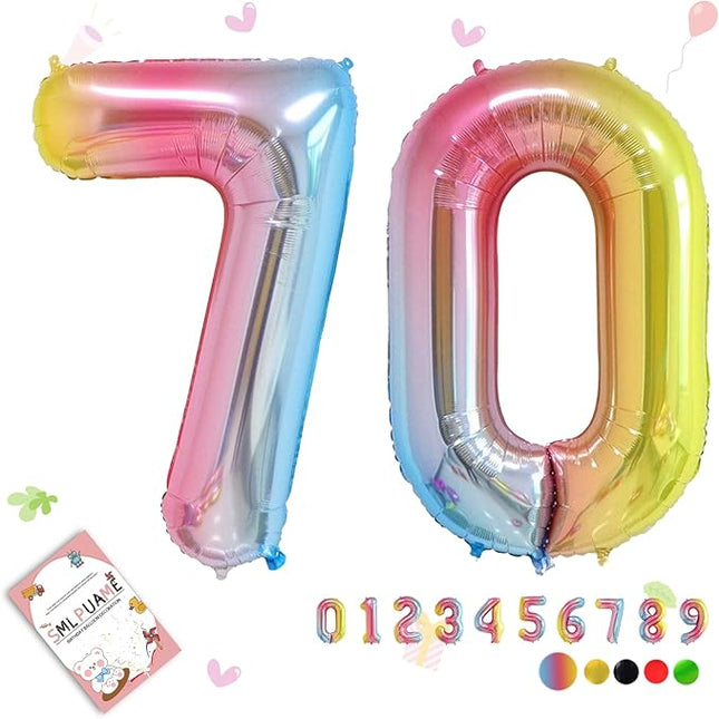 Smlpuame 40 inch Number Balloon 0-9 Gradient Rainbow Large Number 70 Balloons for 70th Birthday Party Celebration Decorations Supplies